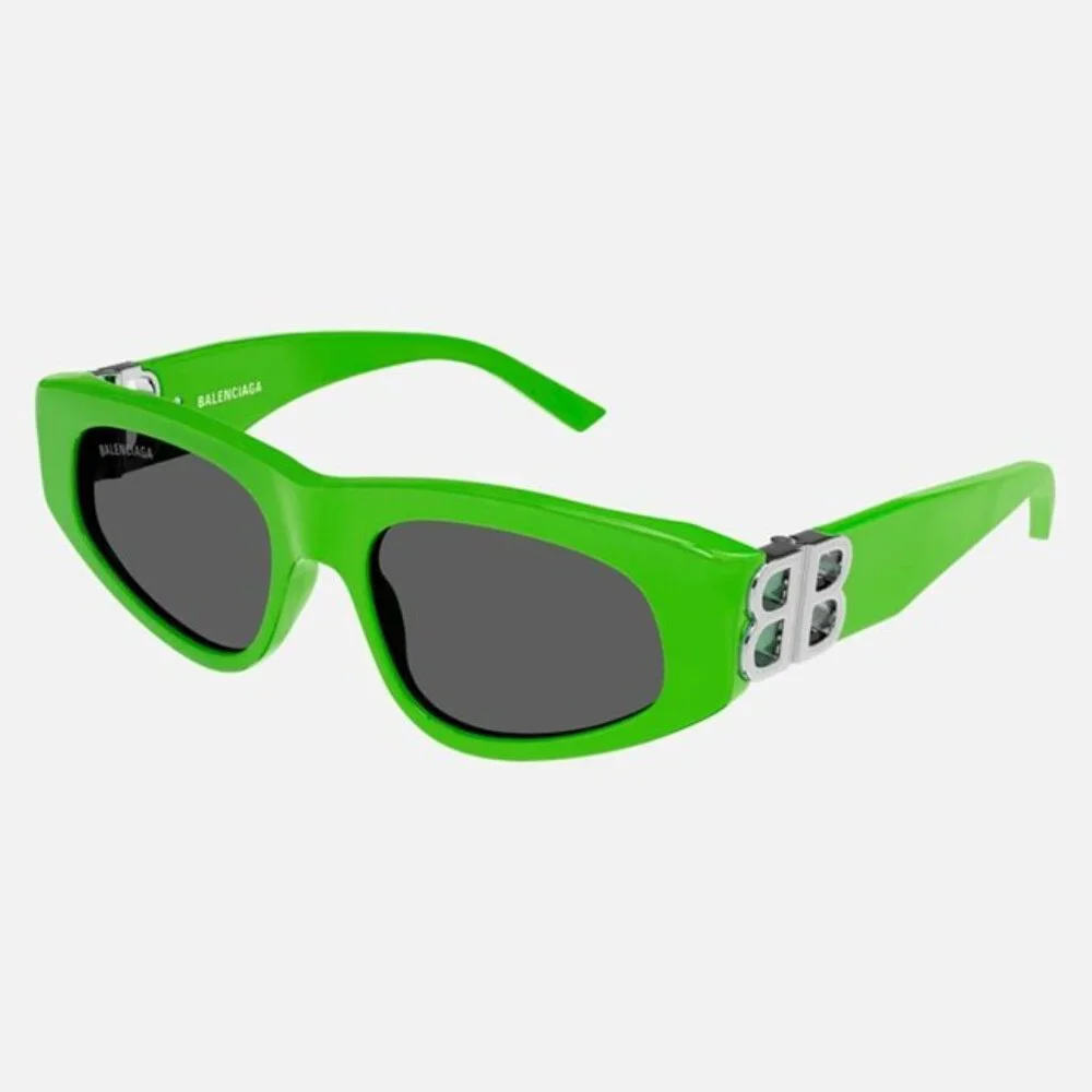 NEW BALENCIAGA GREEN AND SILVER CAT-EYE BB SUNGLASSES BB0095S 009